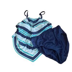 Venus Womens Navy Stripe Tankini Top and French Cut Brief Bottom Swim Size 14